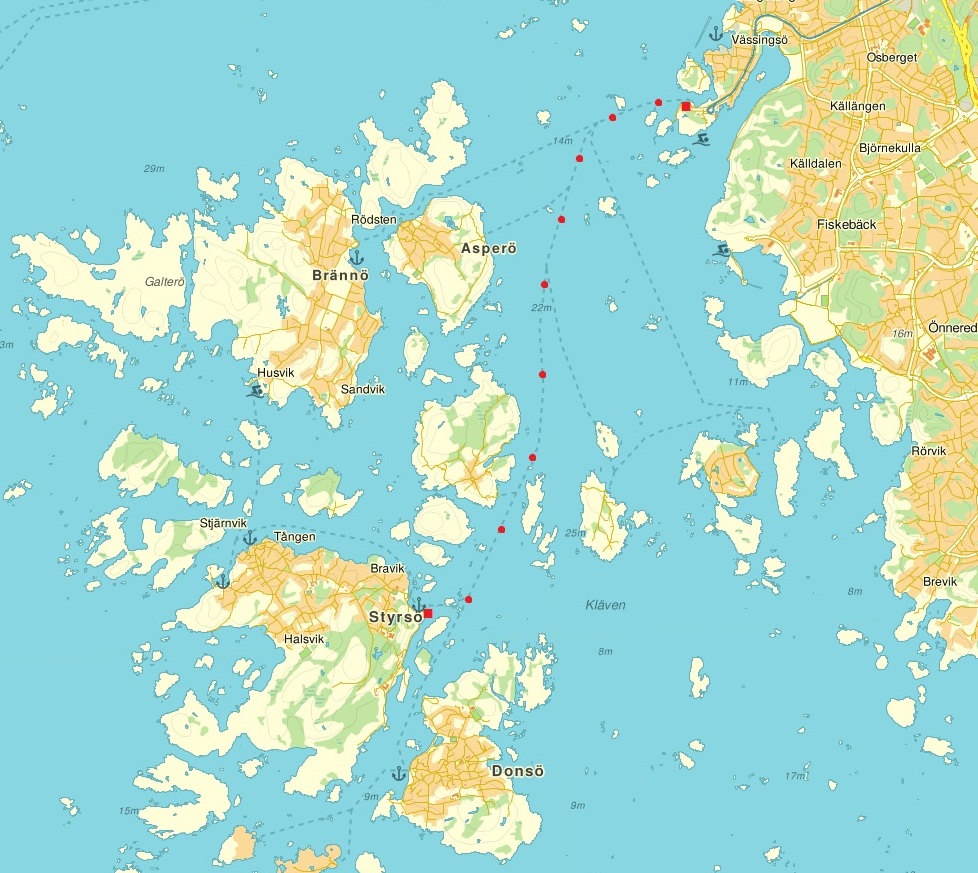 karta södra skärgården göteborg von Frank Einsteins VandringsTips.se   Grönvita vandringsleden på 