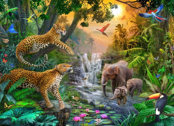 Fototapet med djungel och djur
