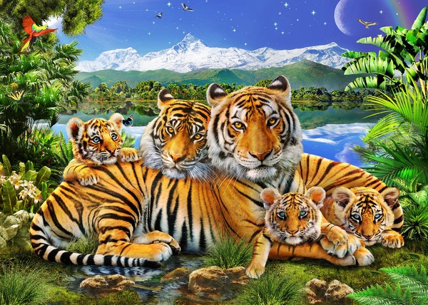 Fototapet med tiger familj
