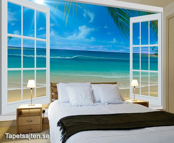Landskap Tapet strand fönster  tapet hav tropisk fototapet sovrum fondtapet 3d