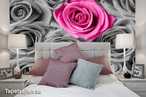 Romantisk Tapet Blommig tapet ros rosa svartvit fototapet blommor romantisk