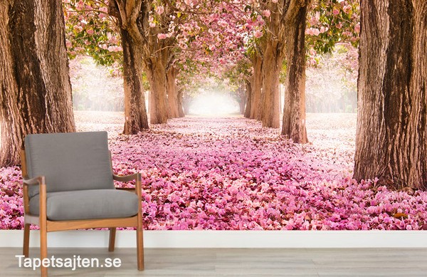 Romantiska Tapeter i Sovrum Blommig tapet rosa träd romantisk fototapet blommor