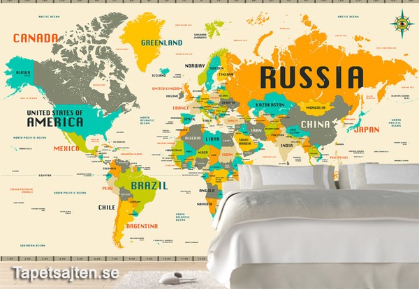 Världskarta tapet Länder Karta Tapet Fototapet Sovrum