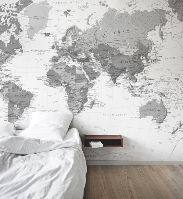 världskarta tapet Världskarta grå sovrumstapet fototapet svartvit tapet världskarta