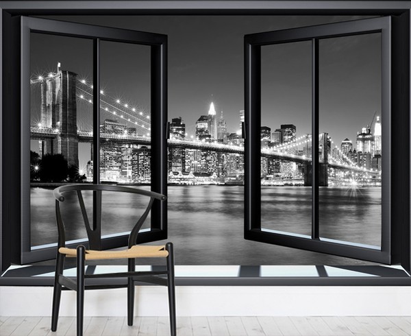 3D Tapet Fototapet Tapeter 3D Effekt New York Fönster Brooklyn Bridge