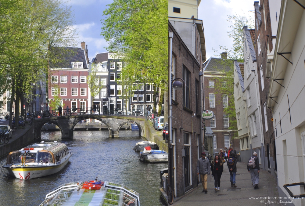 vackra broar och lutande husfasader i Amsterdam