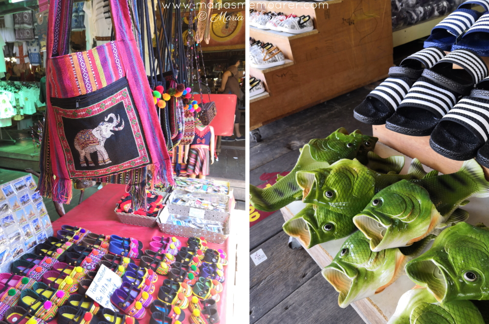 souvenirer på flytande marknad i Pattaya, Thailand