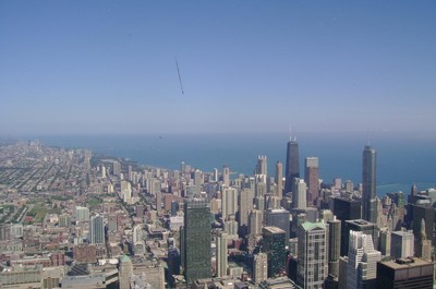 Utsikt över Chicago och Lake Michigan 