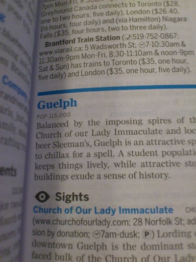 Läser flitigt på om Guelph i Lonely Planet! 