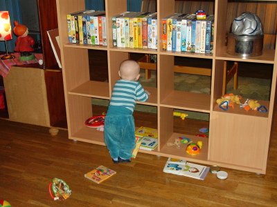 Anton leker i bokhyllan