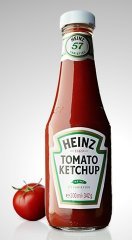 En ketchupflaska med etiketten 57 varieties på halsen